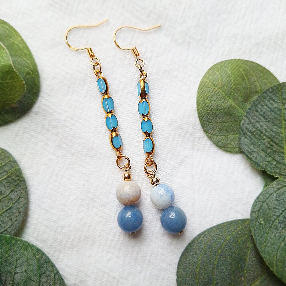 Porcelain & Aventurine Dangle Earrings – Coastal Grandmother, Boho Gold Jewelry - Picture 3 of 9